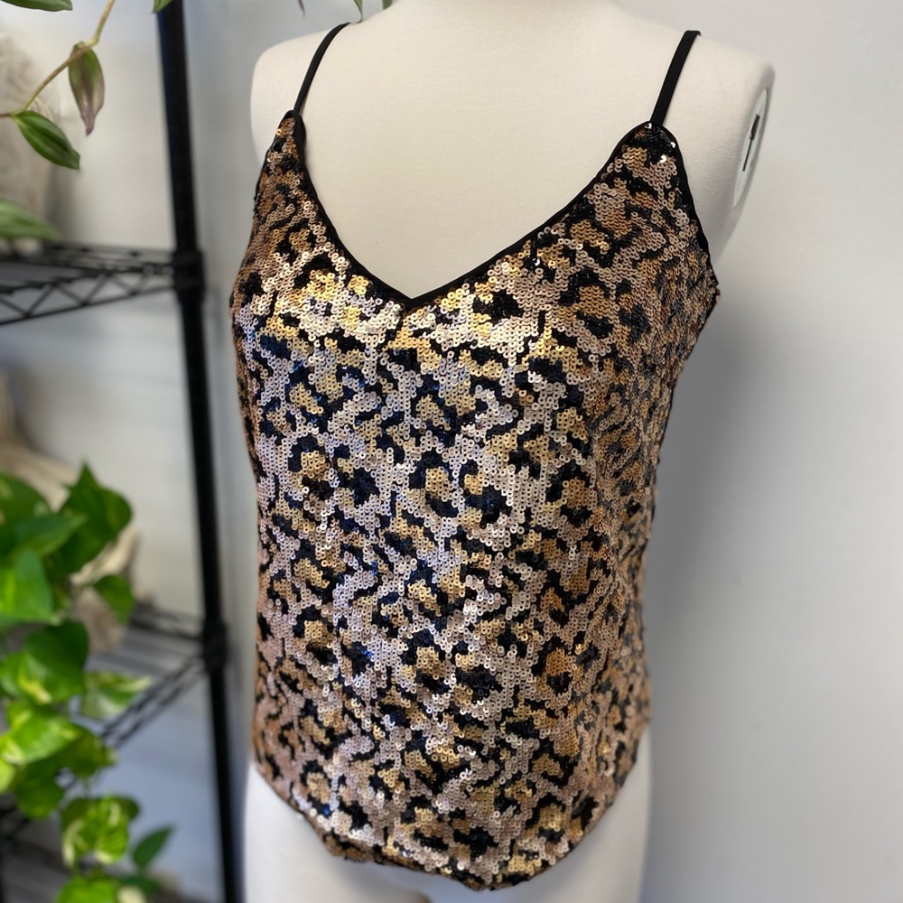 Heartloom Women’s Sequined Top Animal Print Shiny XS